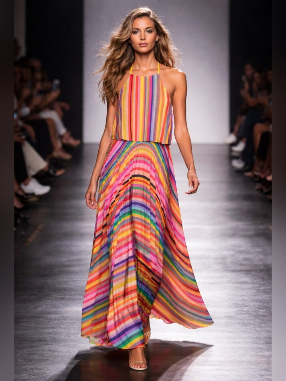 City Chic Girls Rainbow Stripe Maxi Dress in Multicolor